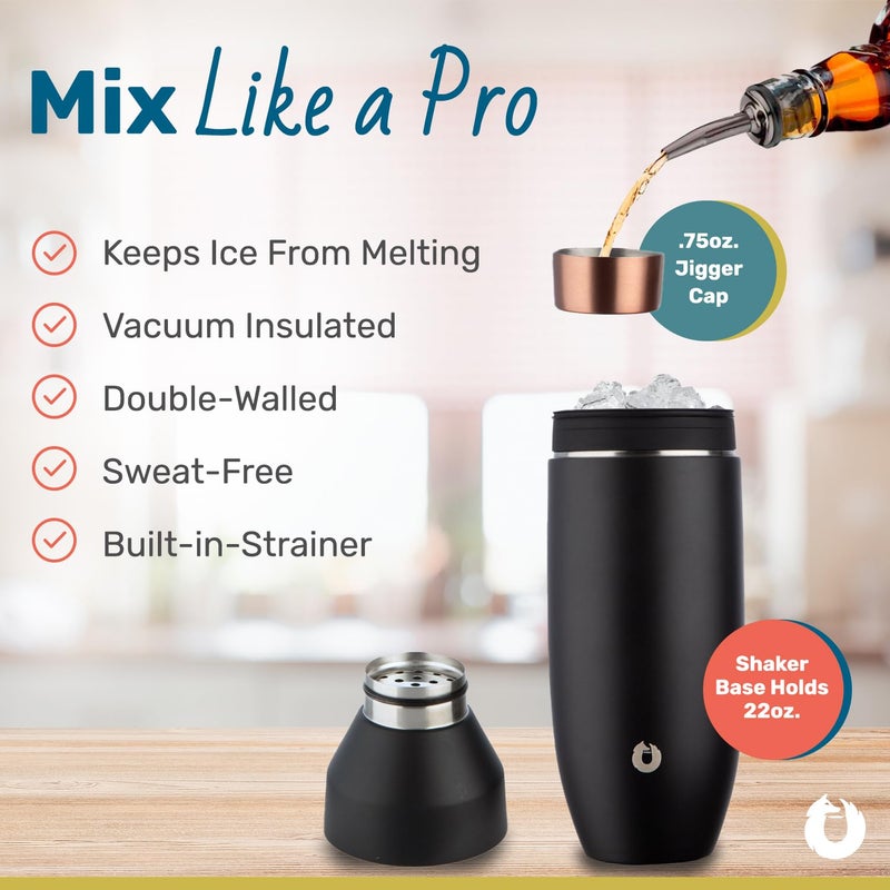 SNOWFOX Premium Vacuum Insulated Stainless Steel Cocktail Shaker, Home Bar Accessories, Elegant Drink Mixer, Leak, Proof Lid With Jigger & Built, In Strainer, Gold, 22oz. - Image 1